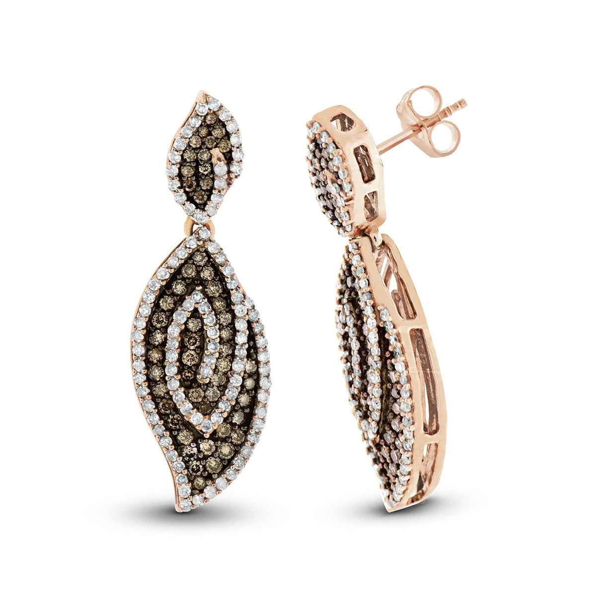Mocha Collection 1-3/8 ct. tw. Mocha Diamond Pave Dangle Earrings in 10K Pink Gold
