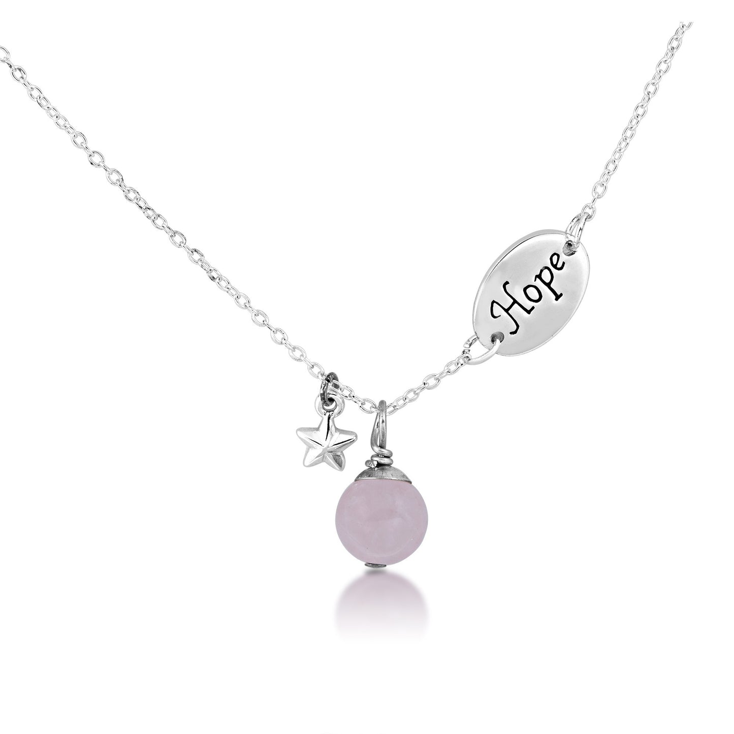 'Hope' Charm Necklace with Bead & Star Accent in Sterling Silver