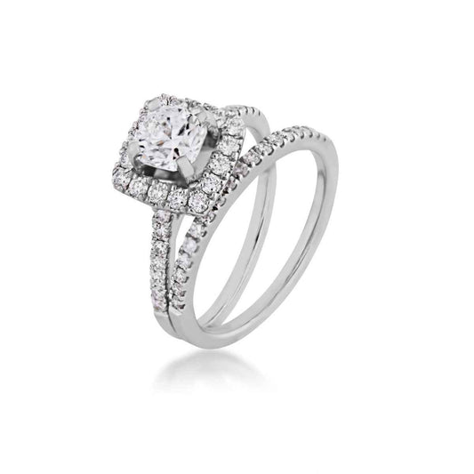 Natural 1-5/8 ct. tw. Cushion Diamond Halo Wedding Set in 14K White Gold close-up detail