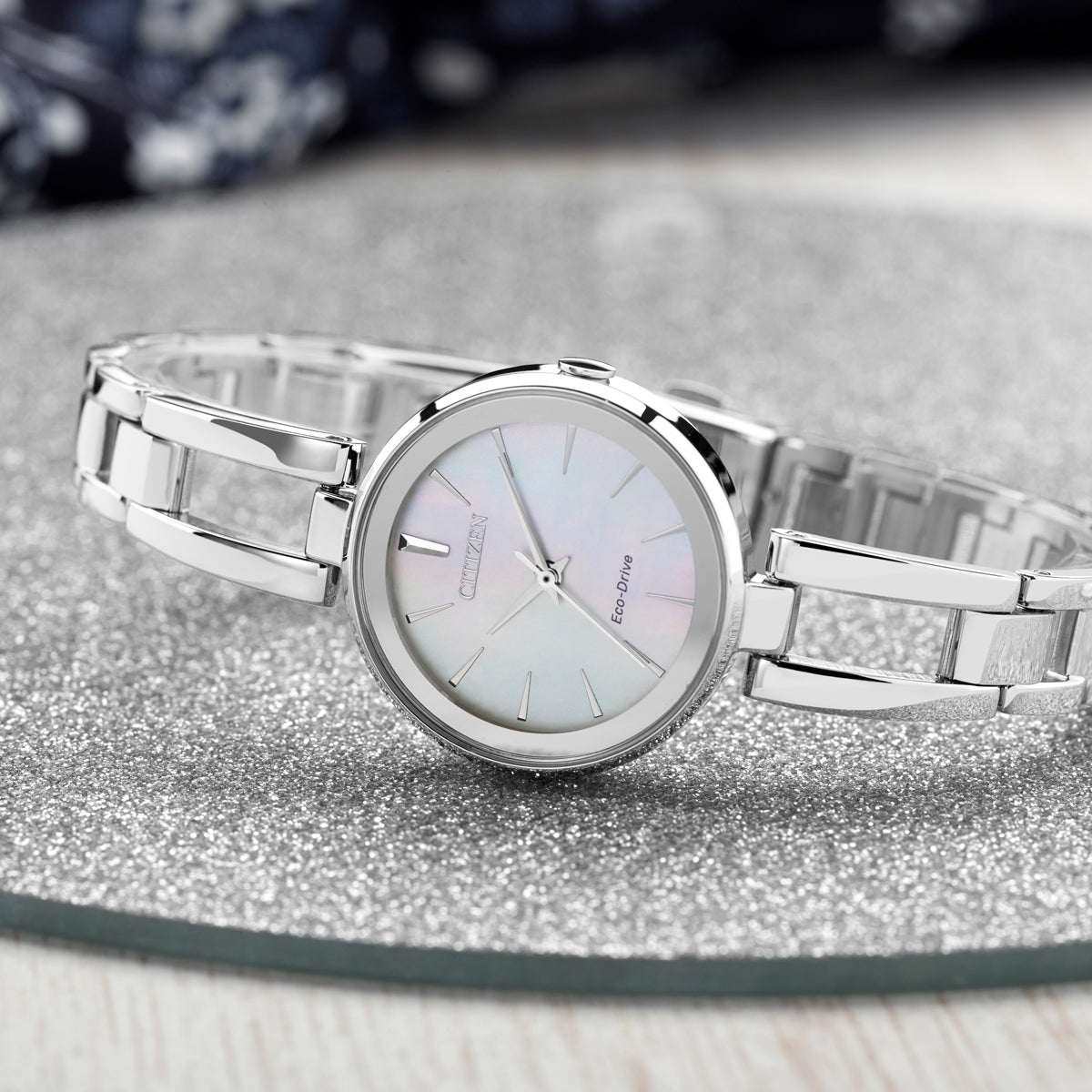 Citizen Ladies' Axiom Eco-Drive Stainless Steel Watch with Mother of Pearl Dial side profile