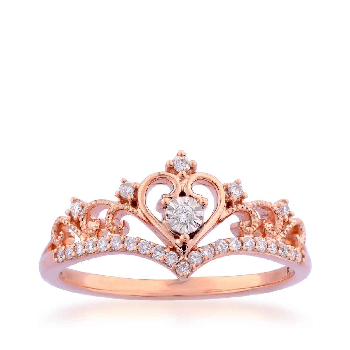 I Promise 1/8 ct. tw. Diamond Heart Tiara Promise Ring with Filigree Milgrain Band in 10K Pink Gold