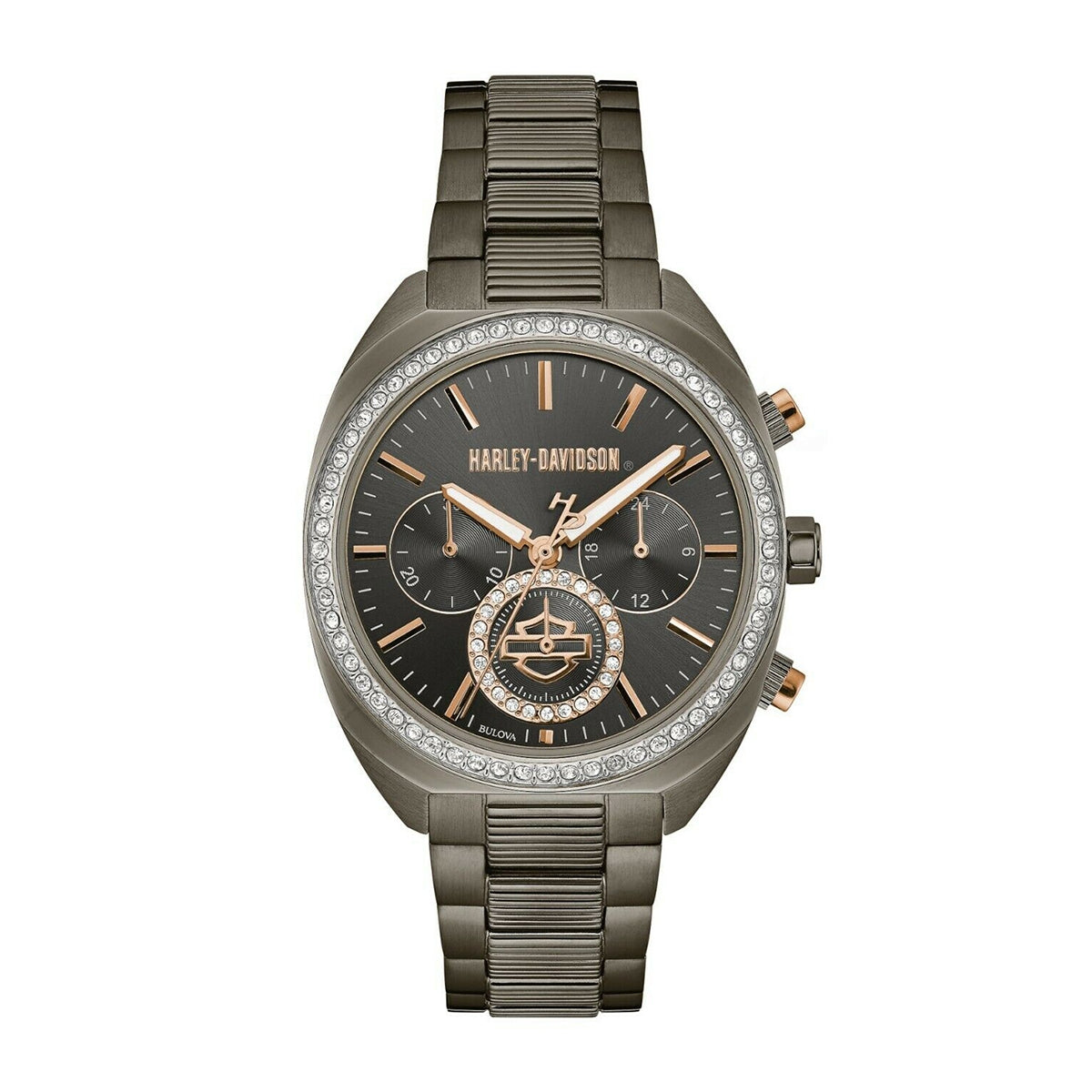 Harley Davidson Gunmetal Stainless Steel Watch with Black Dial