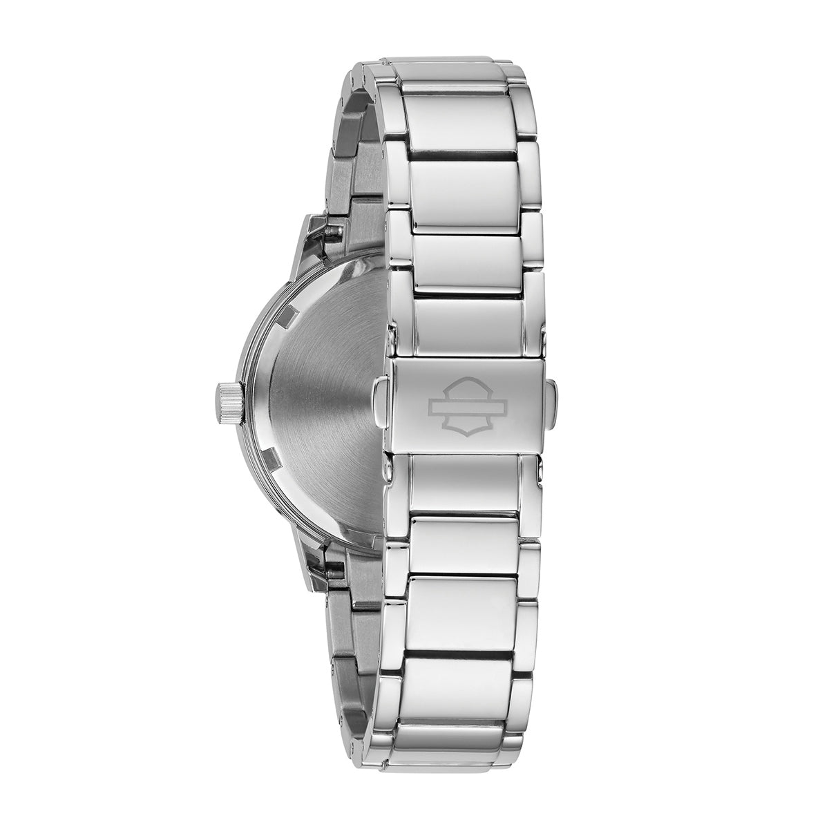 Harley Davidson Stainless Steel Flame Watch with White Dial close-up detail