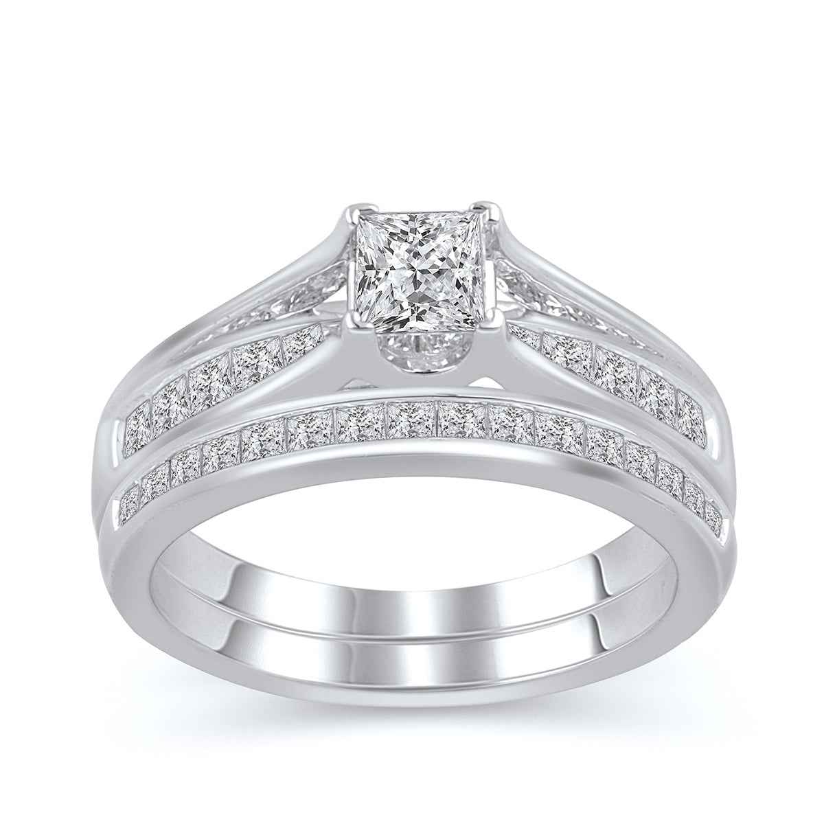 Natural 2 ct. tw. Princess Cut Diamond Wedding Set in 14K White Gold
