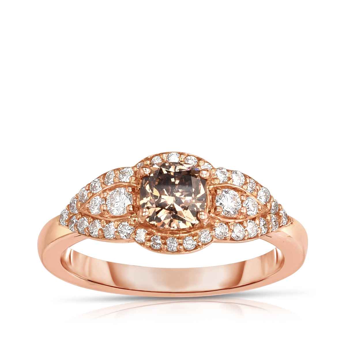 Mocha Lux 9/10 ct. tw. Mocha & White Diamond Halo Ring in 14K Pink Gold