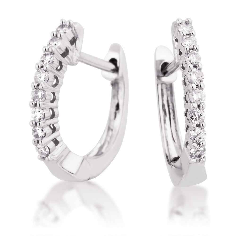 1/6 ct. tw. Round Prong Set Diamond Fashion Hoop Earrings in 10K White Gold