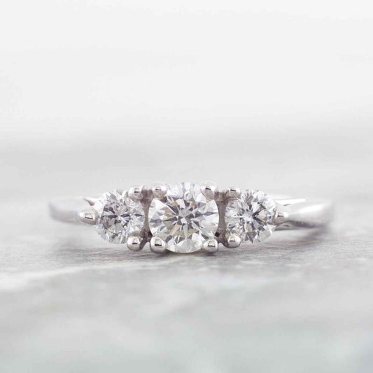 3/4 ct. tw. Round Brilliant 3-Stone Diamond Anniversary Ring in 14K White Gold close-up detail