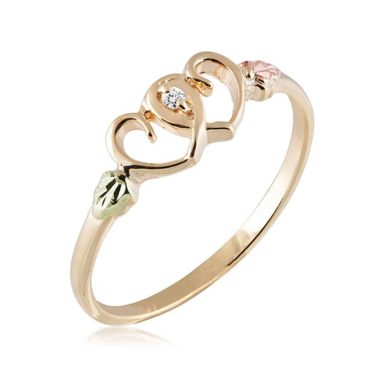 Black Hills Gold Diamond Accent Double Heart Ring in 10K Yellow Gold front view