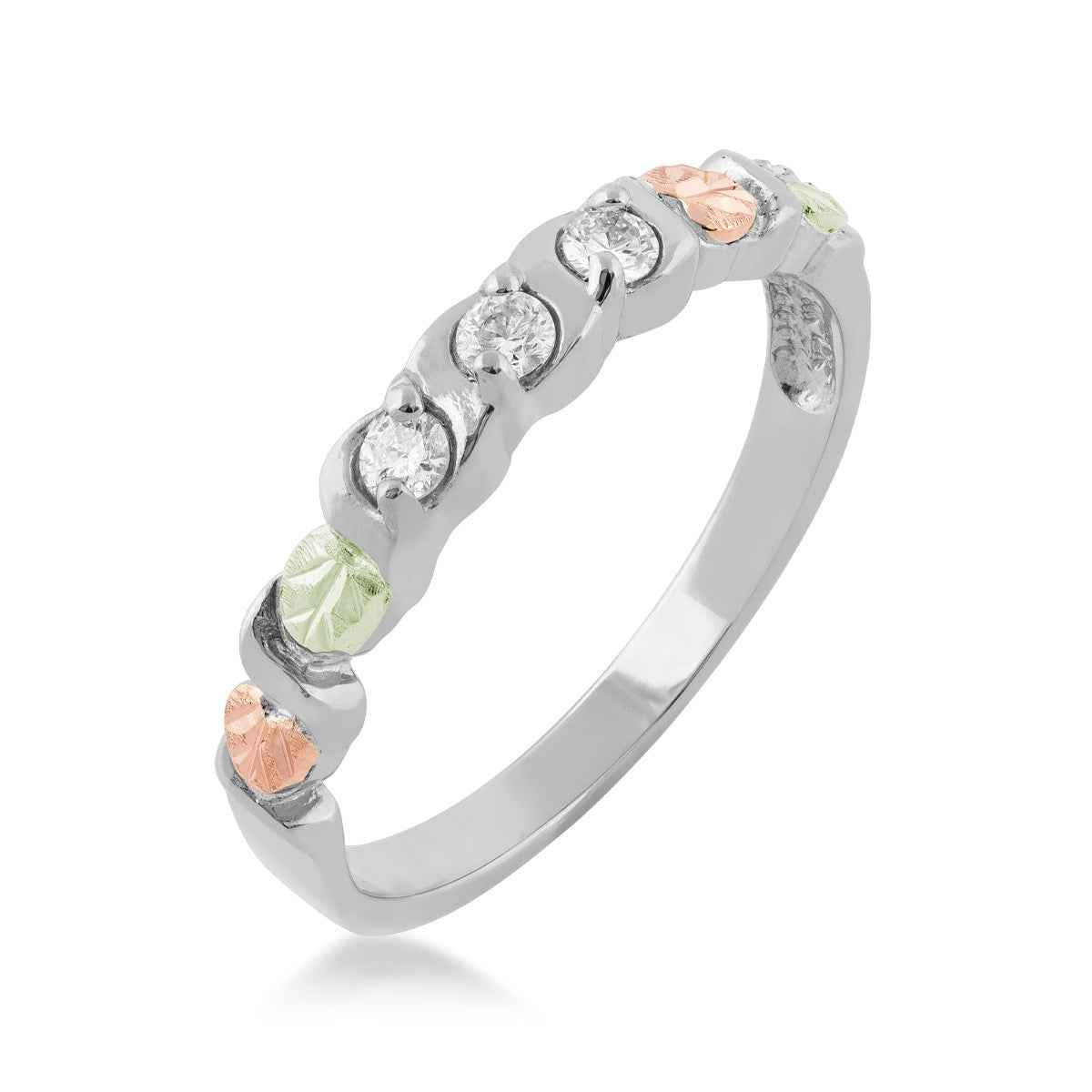 Black Hills Gold 1/7 ct. tw. Round 3-Stone Diamond Anniversary Ring in 10K White Gold front view