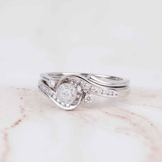 True Promise 1/4 ct. tw. Diamond Cluster Wedding Set in 10K White Gold side profile