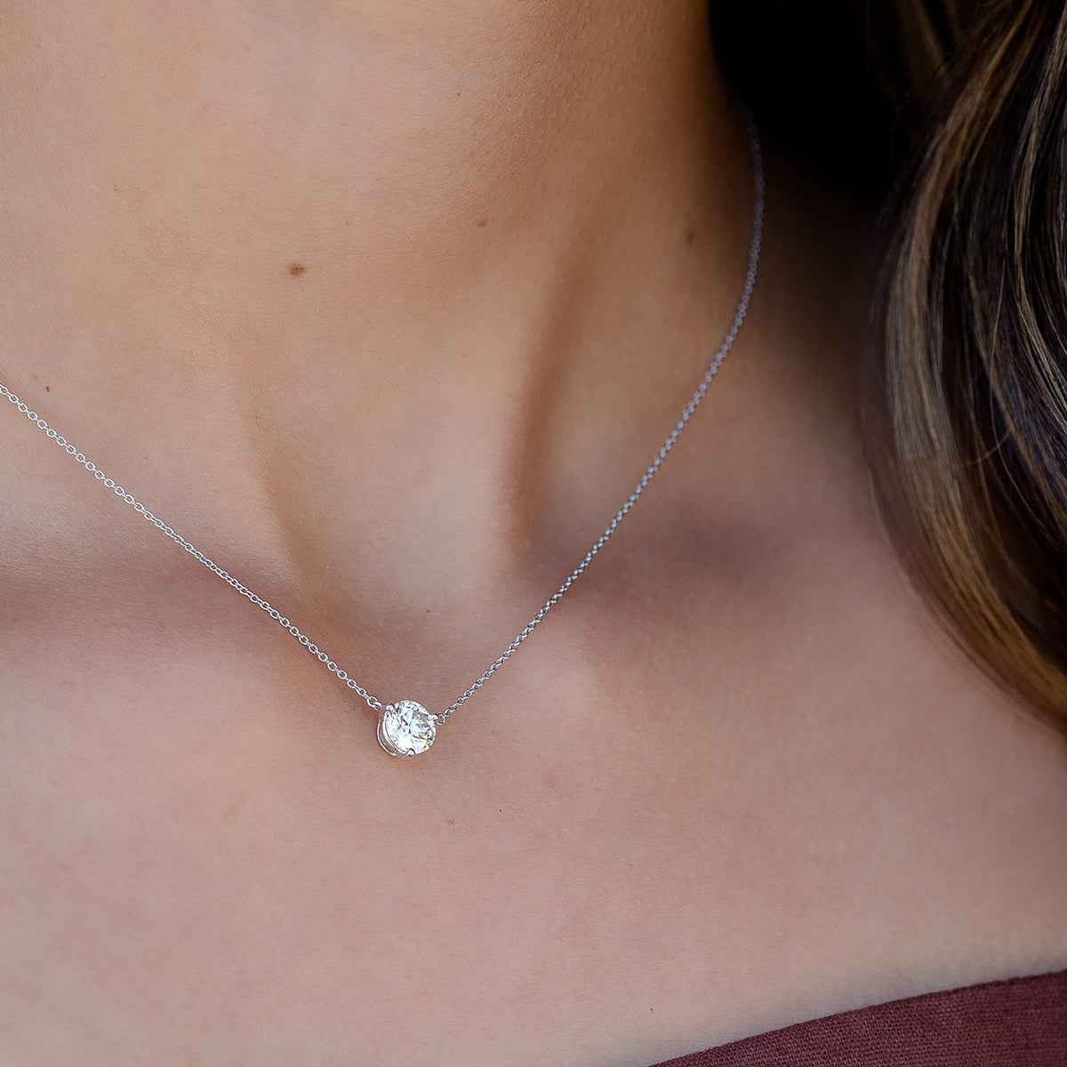 Lightbox 1 ct. tw. Lab-Grown Round Diamond Solitaire Necklace in 14K White Gold front view