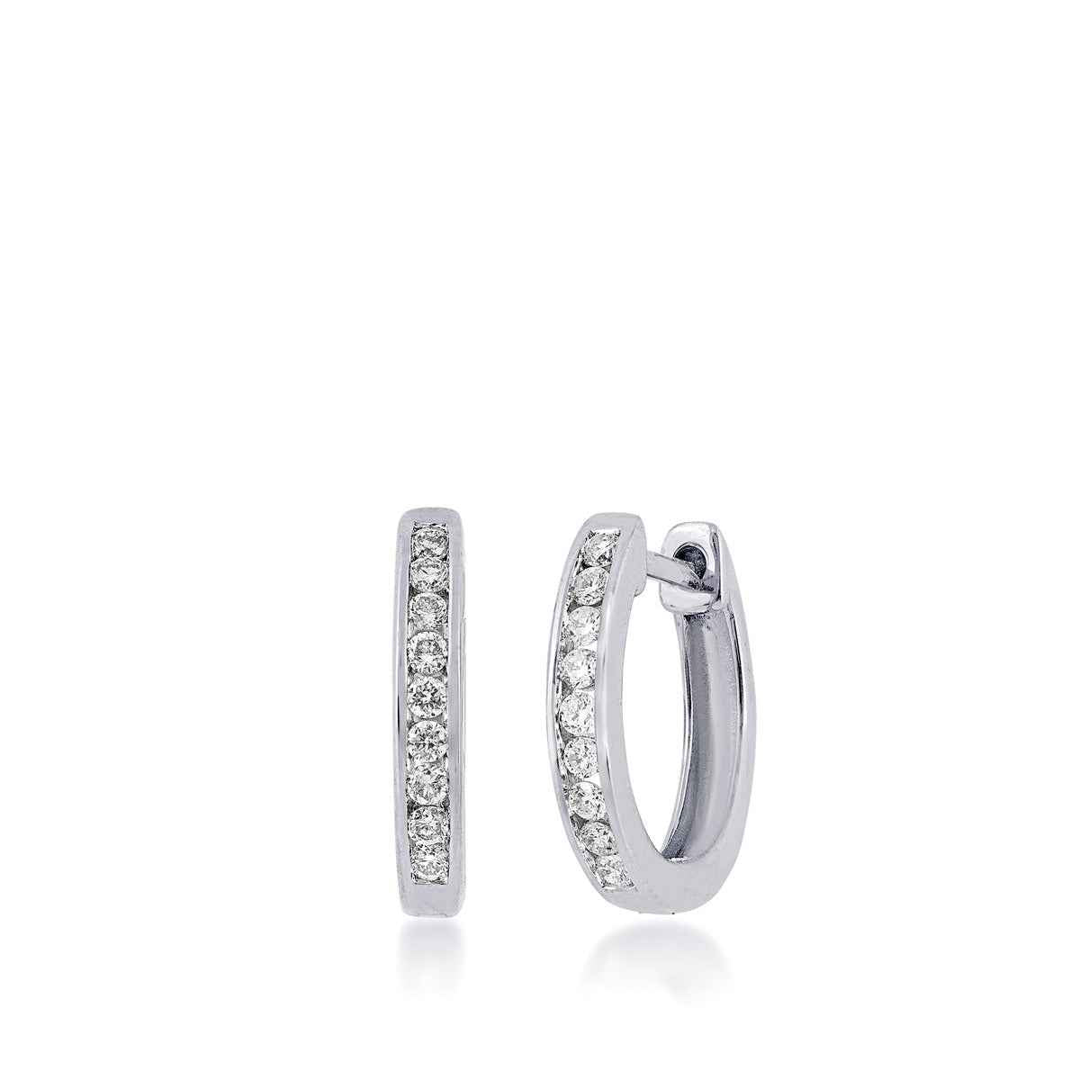 1/4 ct. tw. Diamond Channel Set Hoop Earrings in 10K White Gold
