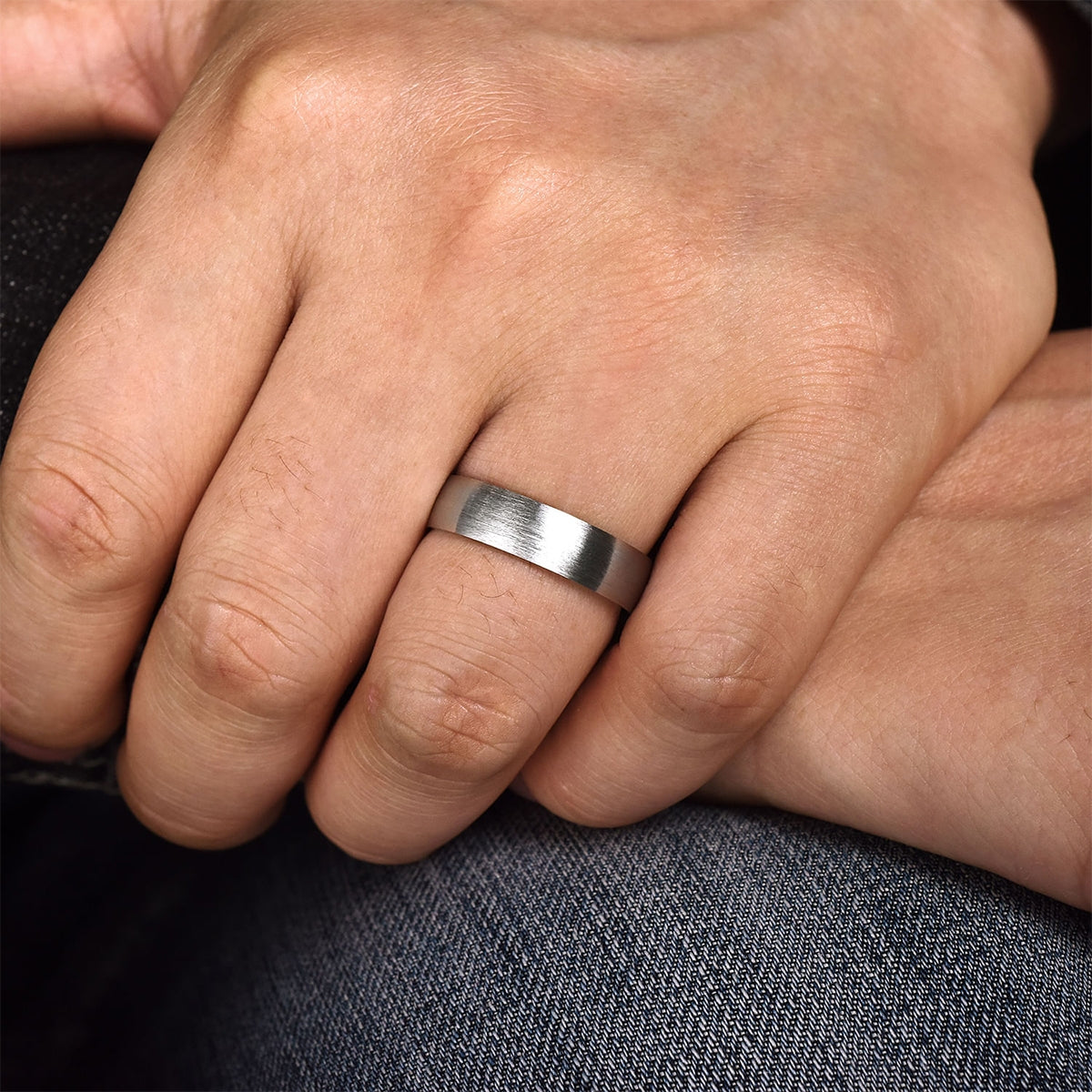 Gabriel & Co. Samuel Men's 6mm Satin Finish Wedding Ring in 14K White Gold close-up detail