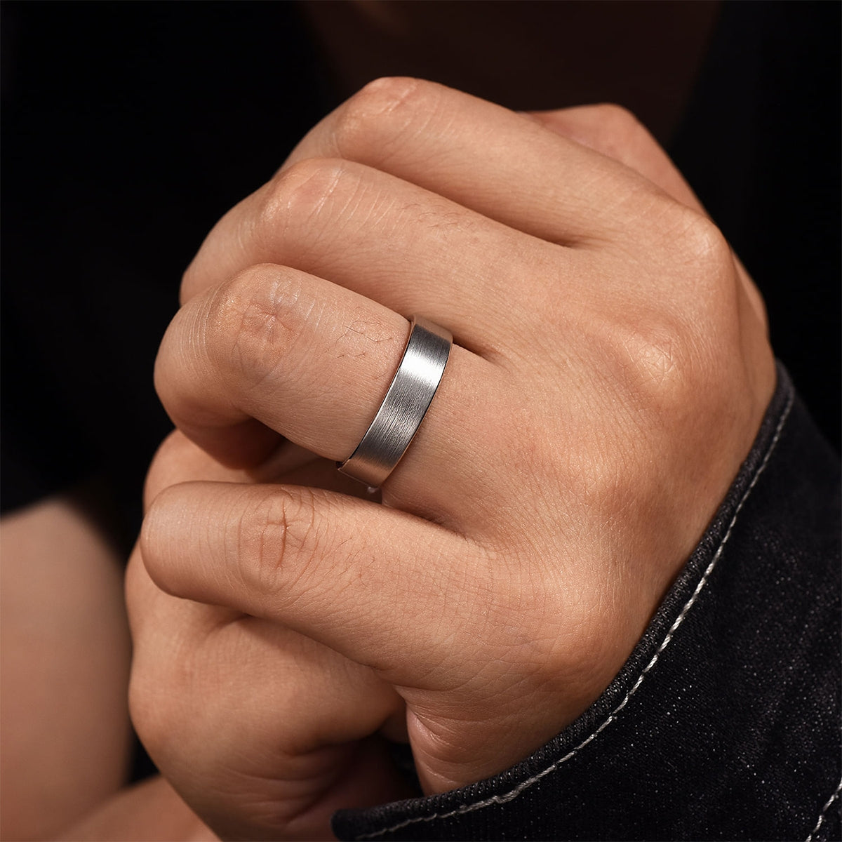 Gabriel & Co. Steven Men's 6mm Satin Finish Flat Wedding Ring in 14K White Gold close-up detail