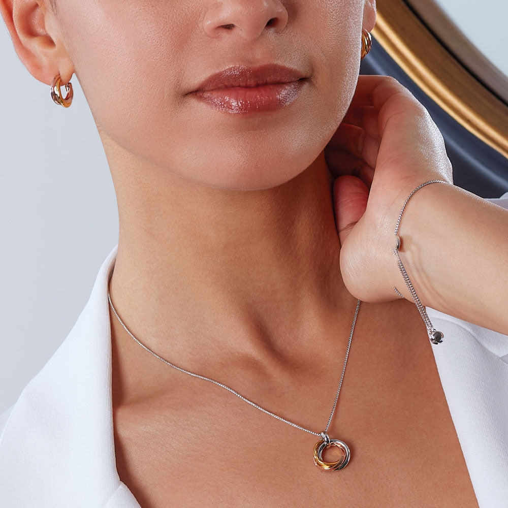 Kit Heath Trilogy Circle Pendant in Sterling Silver & 18K Pink & Yellow Gold Plating front view