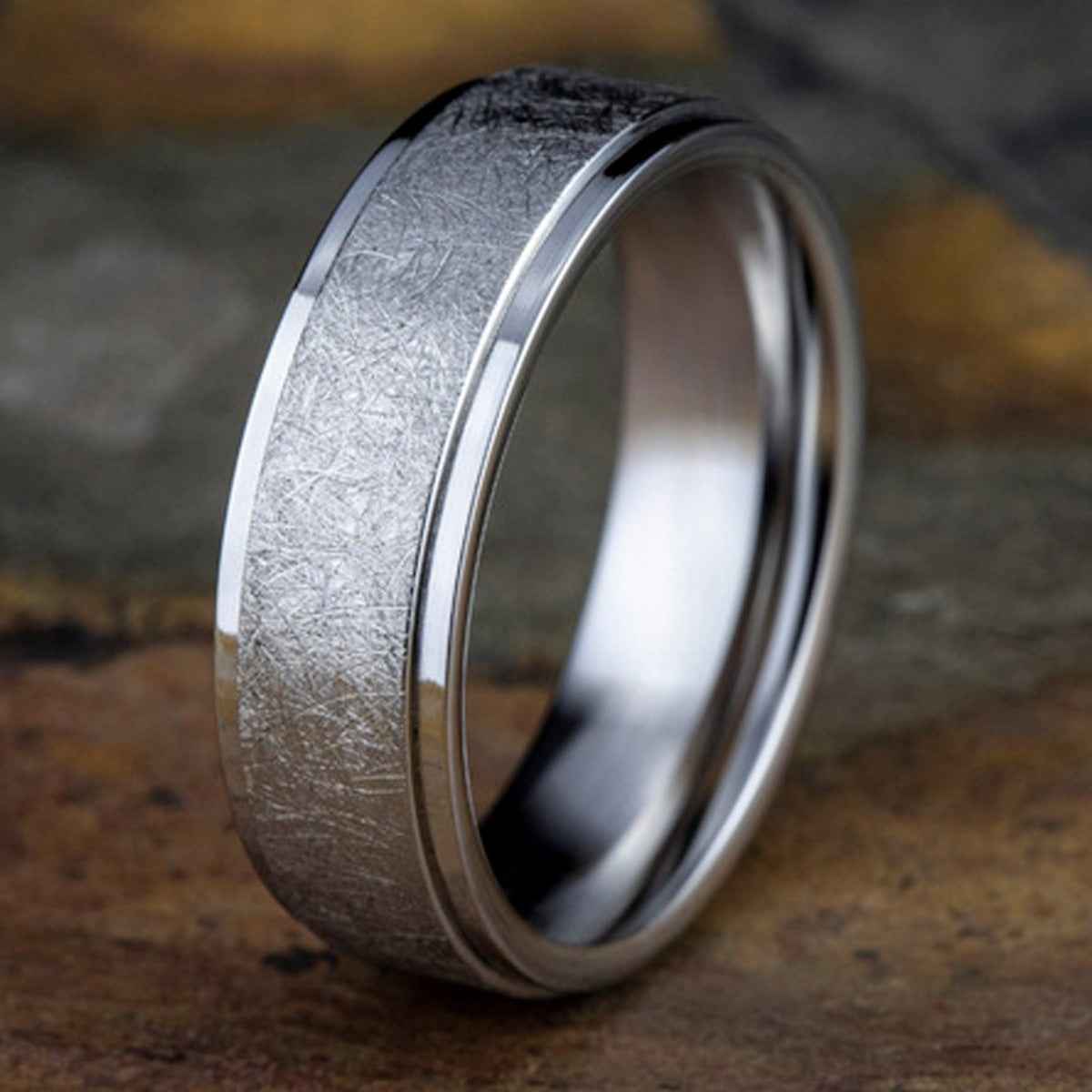 Benchmark 7mm Cobalt Wedding Band with Swirl Finish side profile