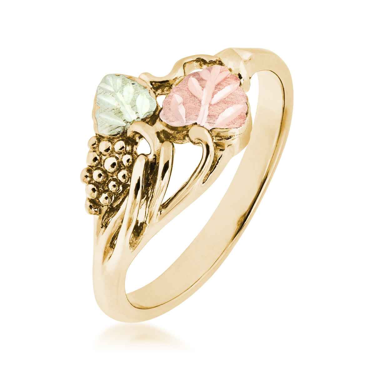 Black Hills Gold Grapevine & Double Leaf Ring in 10K Yellow Gold front view