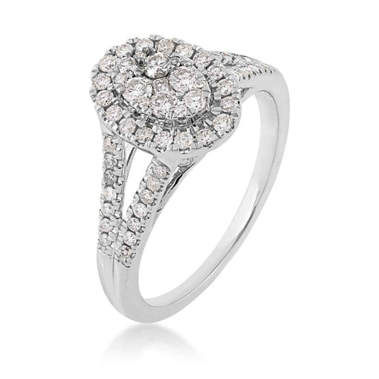 Fairytale Diamonds 1/2 ct. tw. Oval Cluster Halo Fashion Ring in 10K White Gold front view