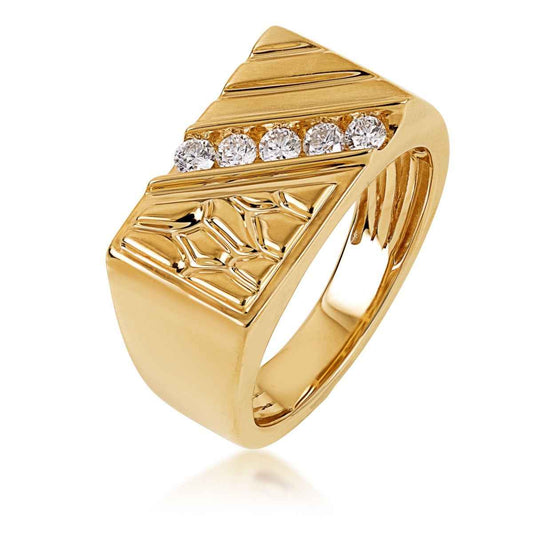 1/3 ct. tw. Men's Diamond Nugget Ring in 10K Yellow Gold front view