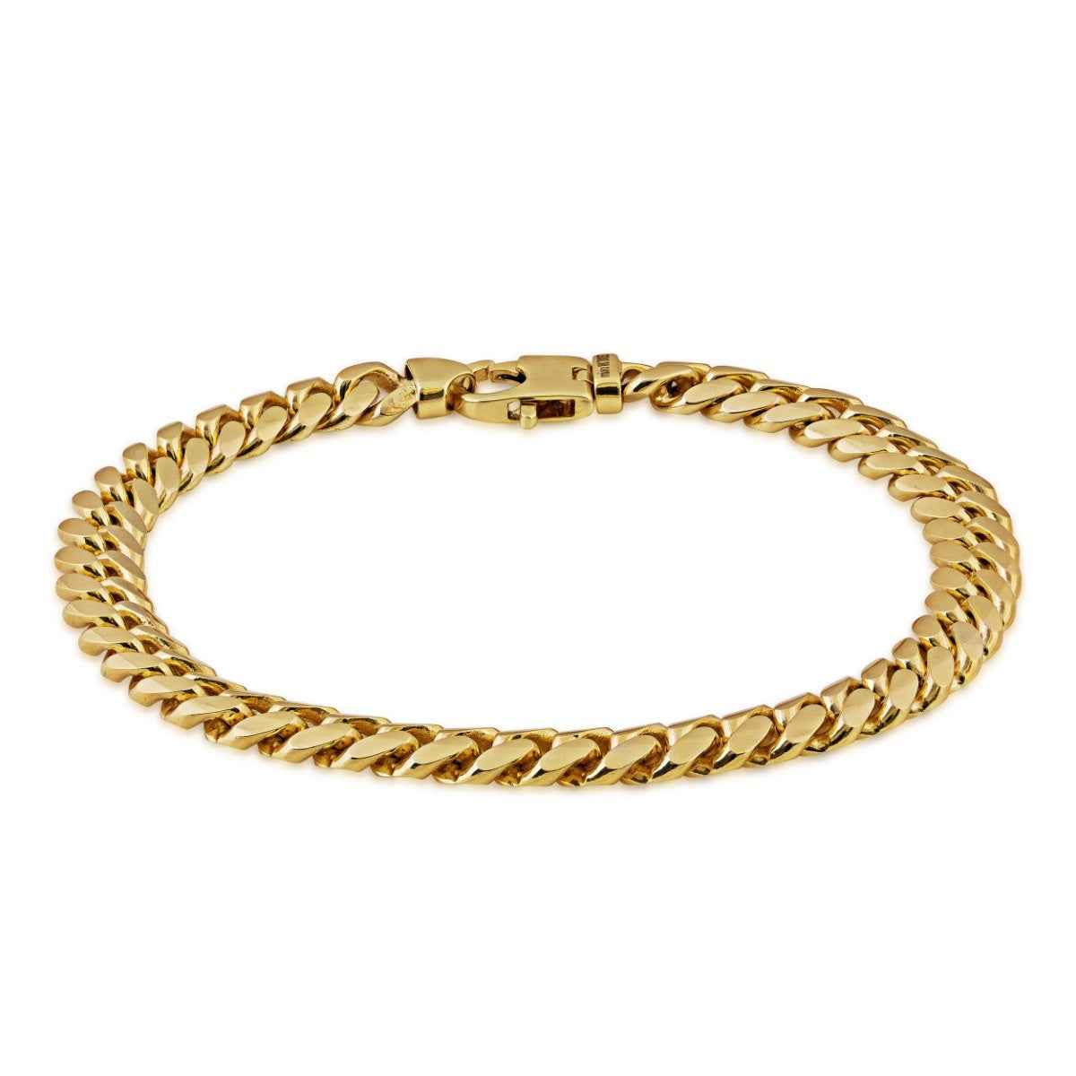 Men's Solid Tight Link 9-inch 7.6mm Miami Cuban Chain Bracelet 10K Yellow Gold