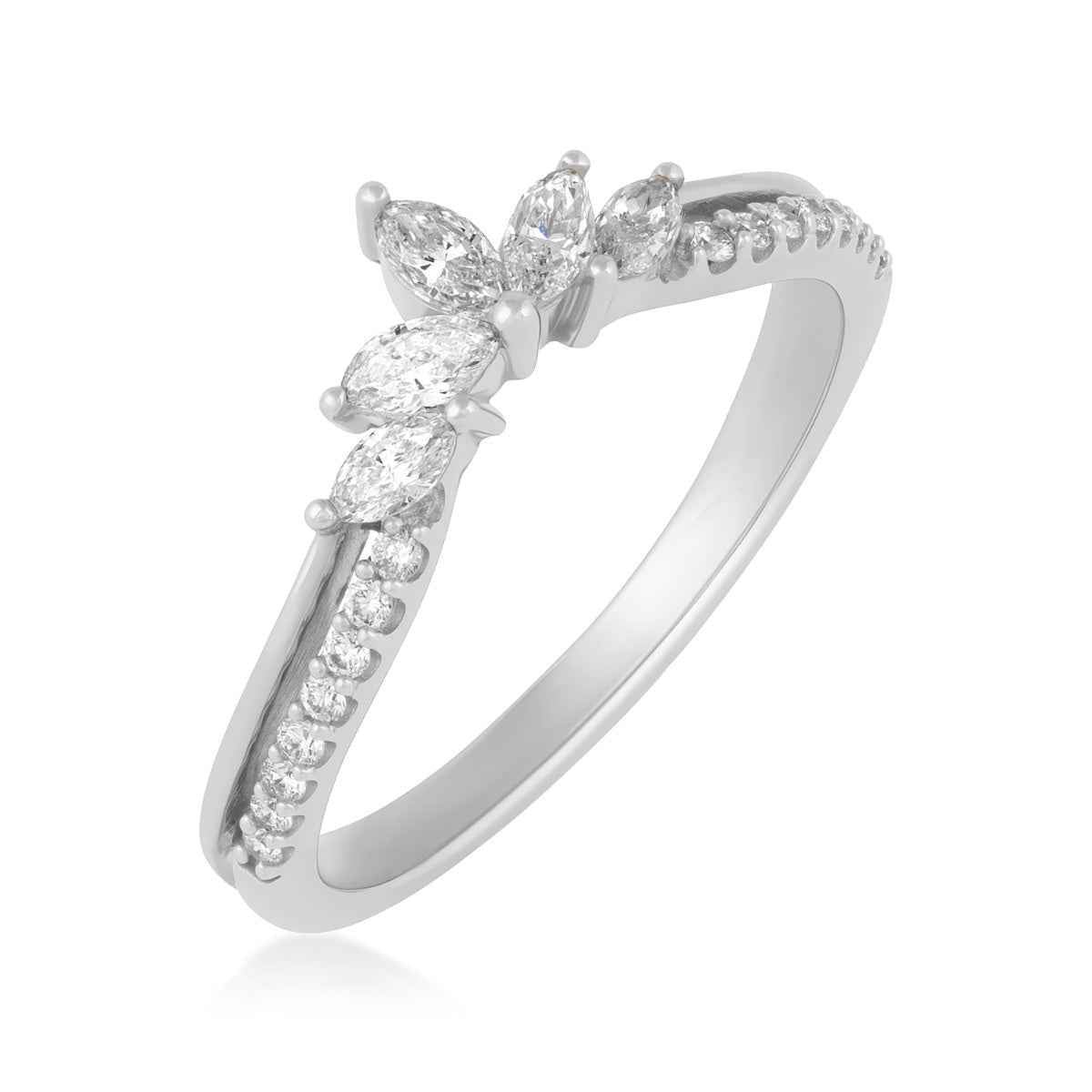 3/8 ct. tw. Marquise & Round Diamond Contour Anniversary Ring in 14K White Gold front view