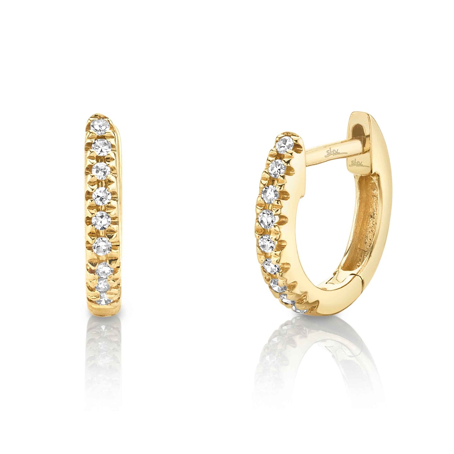Shy Creation 1/20 ct. tw. Diamond Pave Huggie Hoop Earrings in 14K Yellow Gold