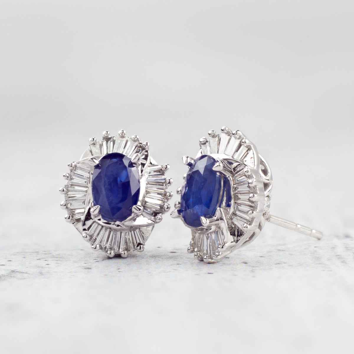 Oval Sapphire & 3/8 ct. tw. Diamond Halo Earrings in 10K White Gold front view