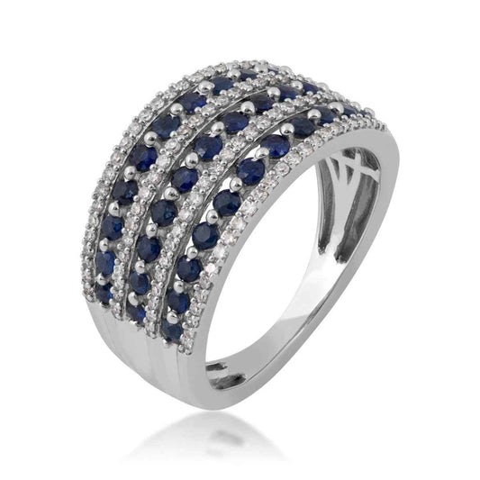 Sapphire and 1/3 ct. tw. Diamond Multirow Ring in 10K White Gold front view