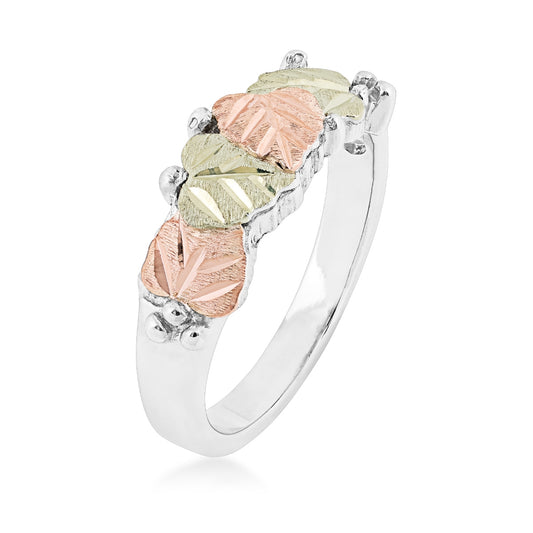 Black Hills Gold Pink & Green Four Leaf Ring in Sterling Silver front view