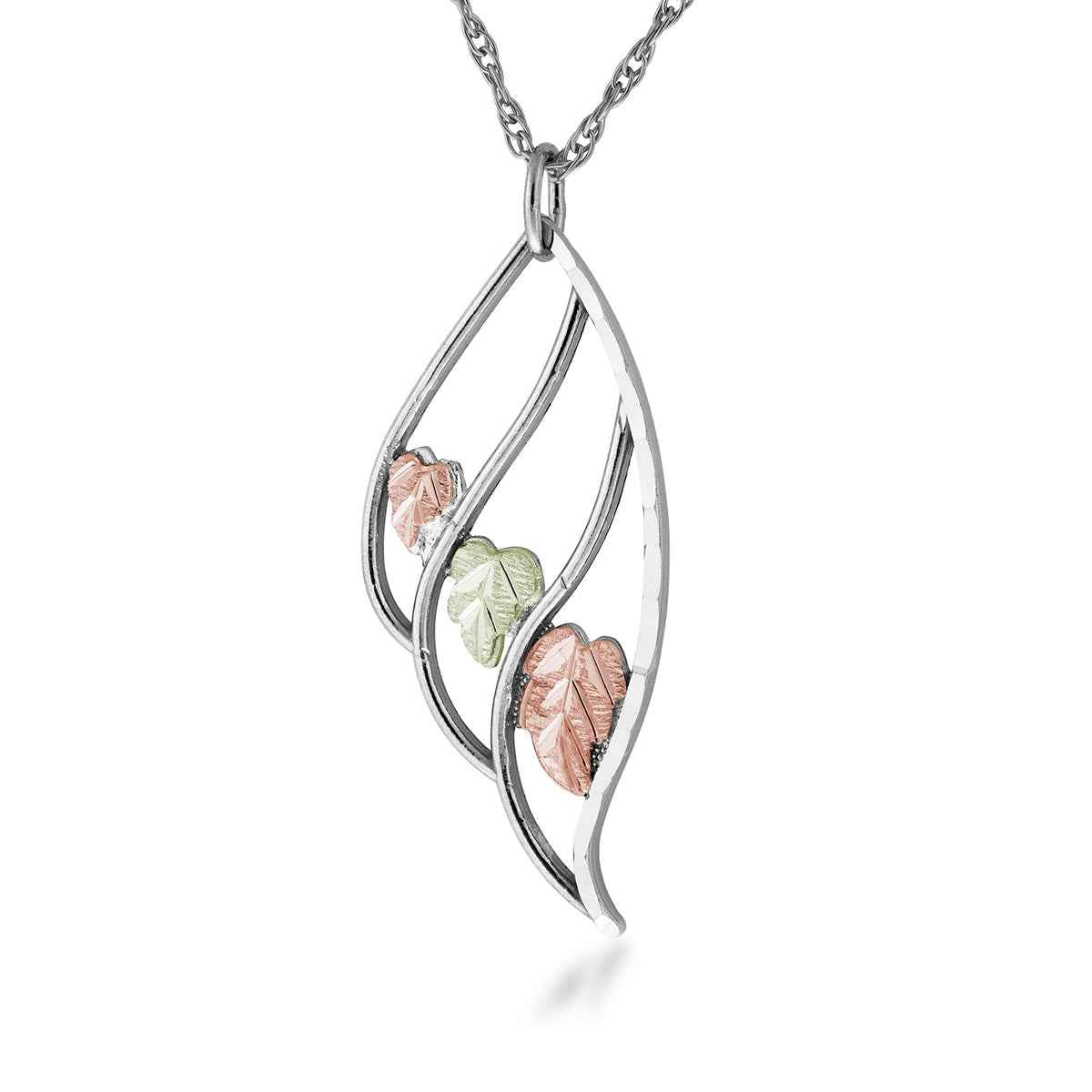 Black Hills Gold Triple Teardrop Pendant with Center Leaves in Sterling Silver