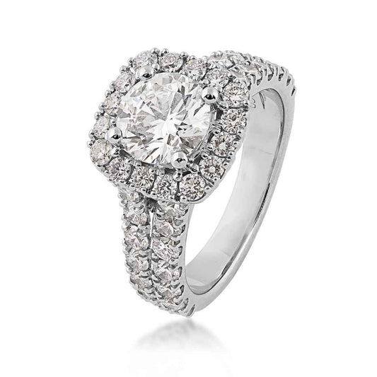 Adamante 3 ct. tw. Lab-Grown Round Diamond Halo Engagement Ring in 14K White Gold front view