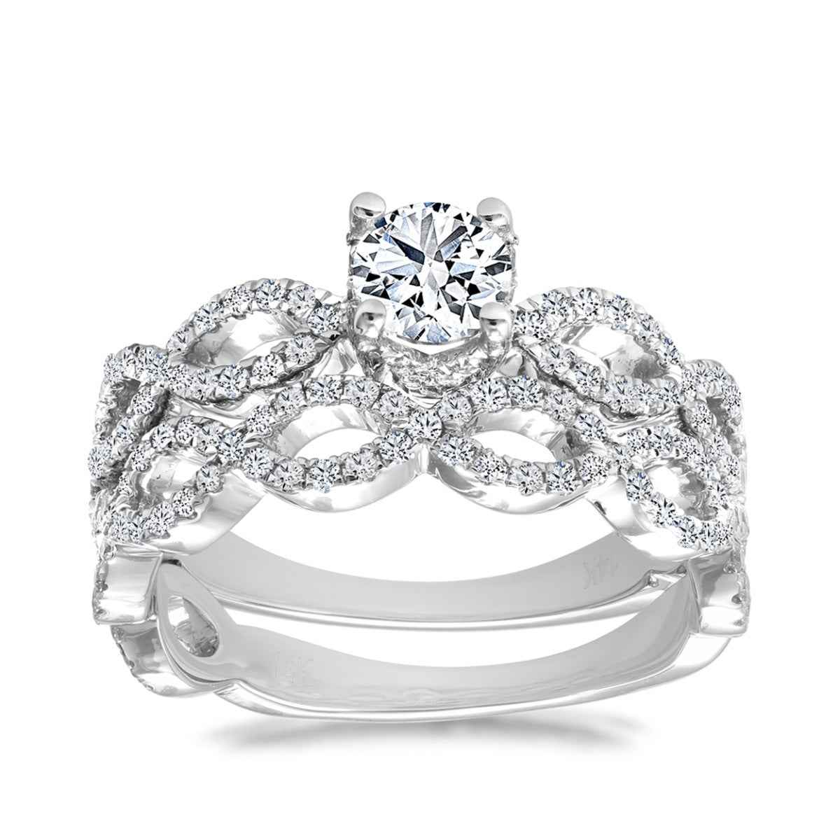 Canadian Rocks 1-1/4 ct. tw. Round Brilliant Diamond Wedding Set with Open Twist Band in 14K White Gold