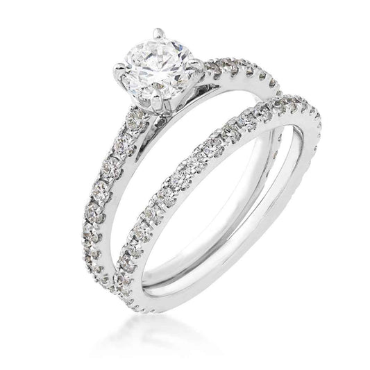 Natural 1-1/2 ct. tw. Round Brilliant Diamond Wedding Set in 14K White Gold close-up detail