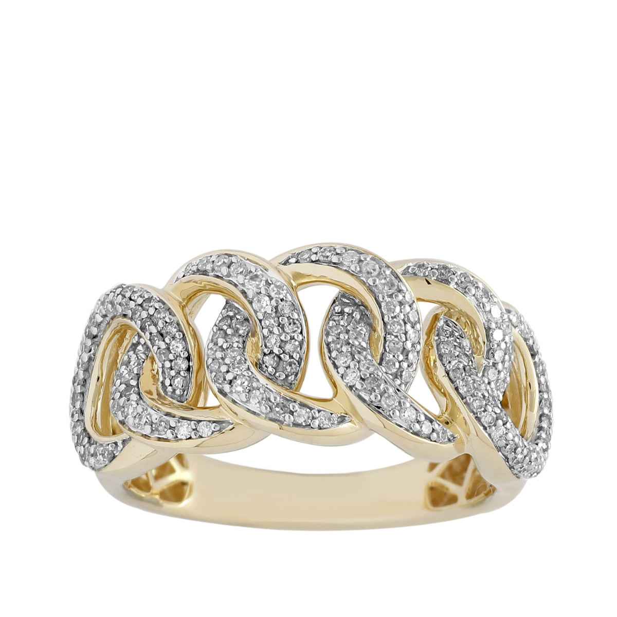 3/4 ct. tw. Men's Cuban Style Diamond Ring in 14K Yellow Gold