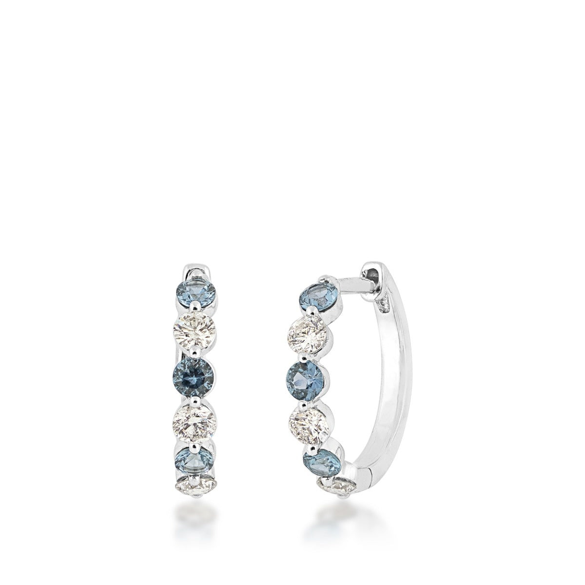 Yogo Sapphire & 1/2 ct. tw. Diamond Hoop Earrings in 10K White Gold