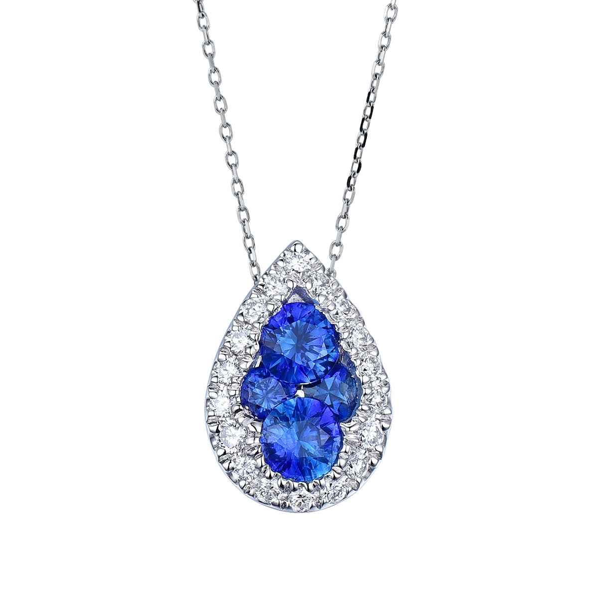 Sapphire Cluster & 1/7 ct. tw. Diamond Halo Pear-Shape Pendant in 10K White Gold