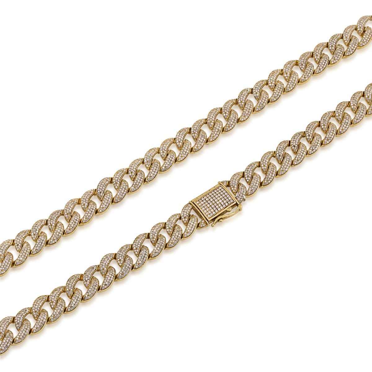 13 ct. tw. Diamond 22-inch Miami Cuban Chain in 10K Yellow Gold front view