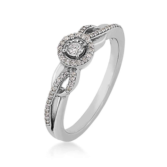 Infinite Love 1/6 ct. tw. Diamond Halo Infinity Promise Ring in Sterling Silver front view