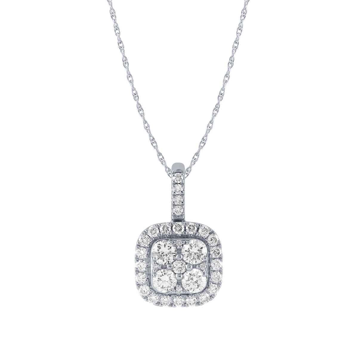 Fairytale Diamonds 1 ct. tw. Diamond Cluster Cushion-Shape Pendant in 14K White Gold