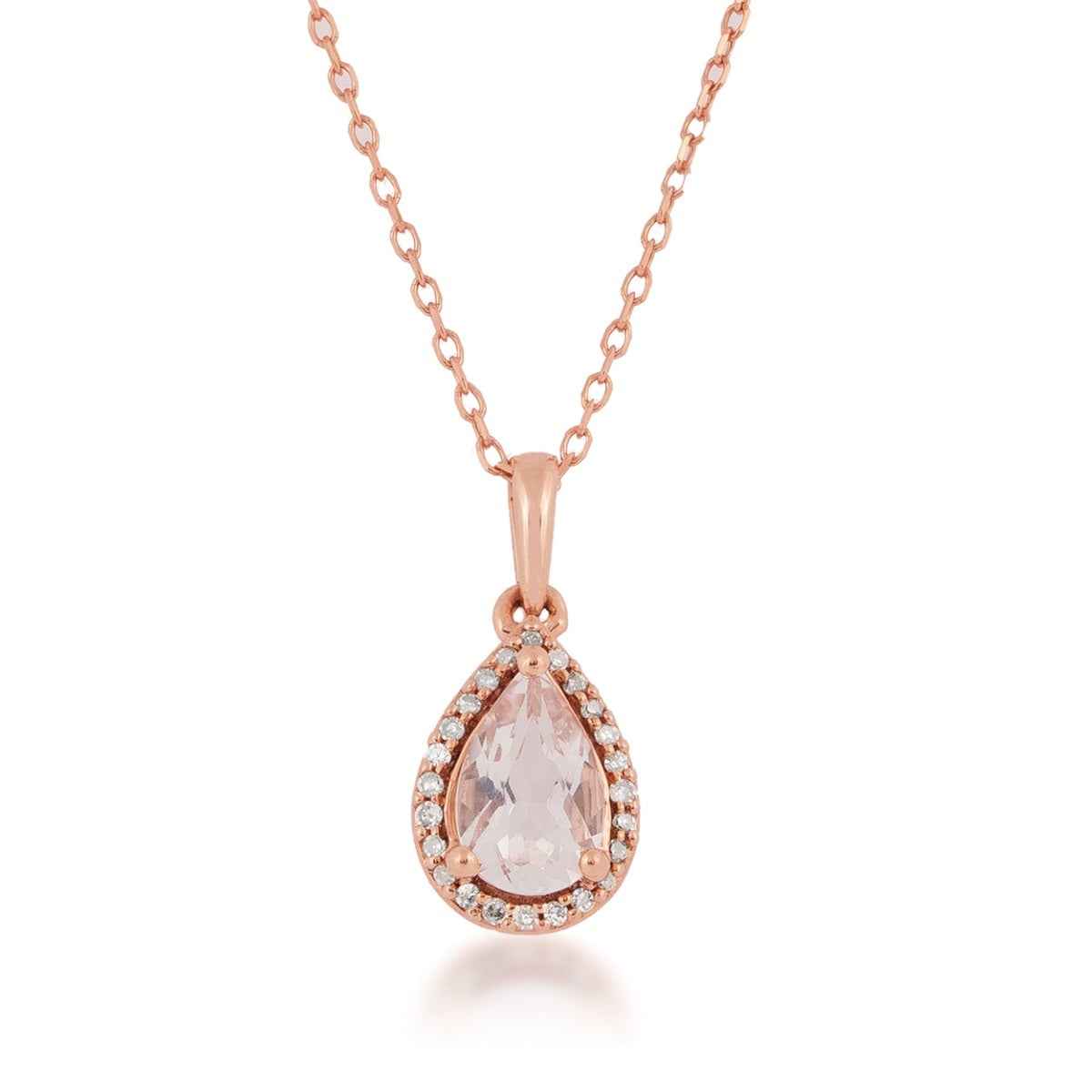 Pear Morganite & Diamond Accent Halo Pendant in 10K Pink Gold
