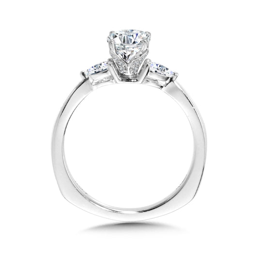 Valina 1/3 ct. tw. Pear Diamond Oval Semi-Mount Engagement Ring with European Shank in 14K White Gold front view