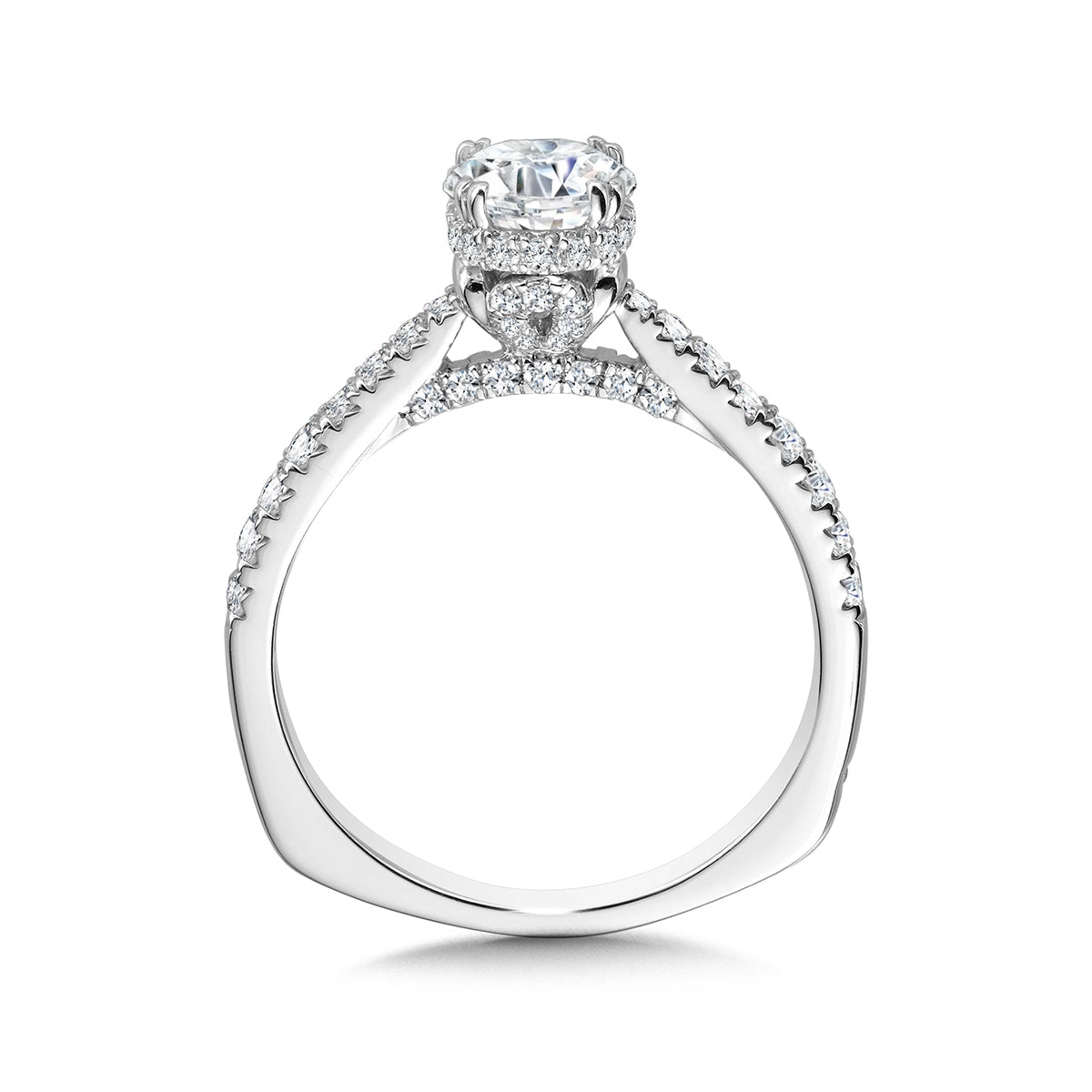 Valina 1/2 ct. tw. Diamond Hidden Halo Round Semi-Mount Engagement Ring with European Shank in 14K White Gold front view
