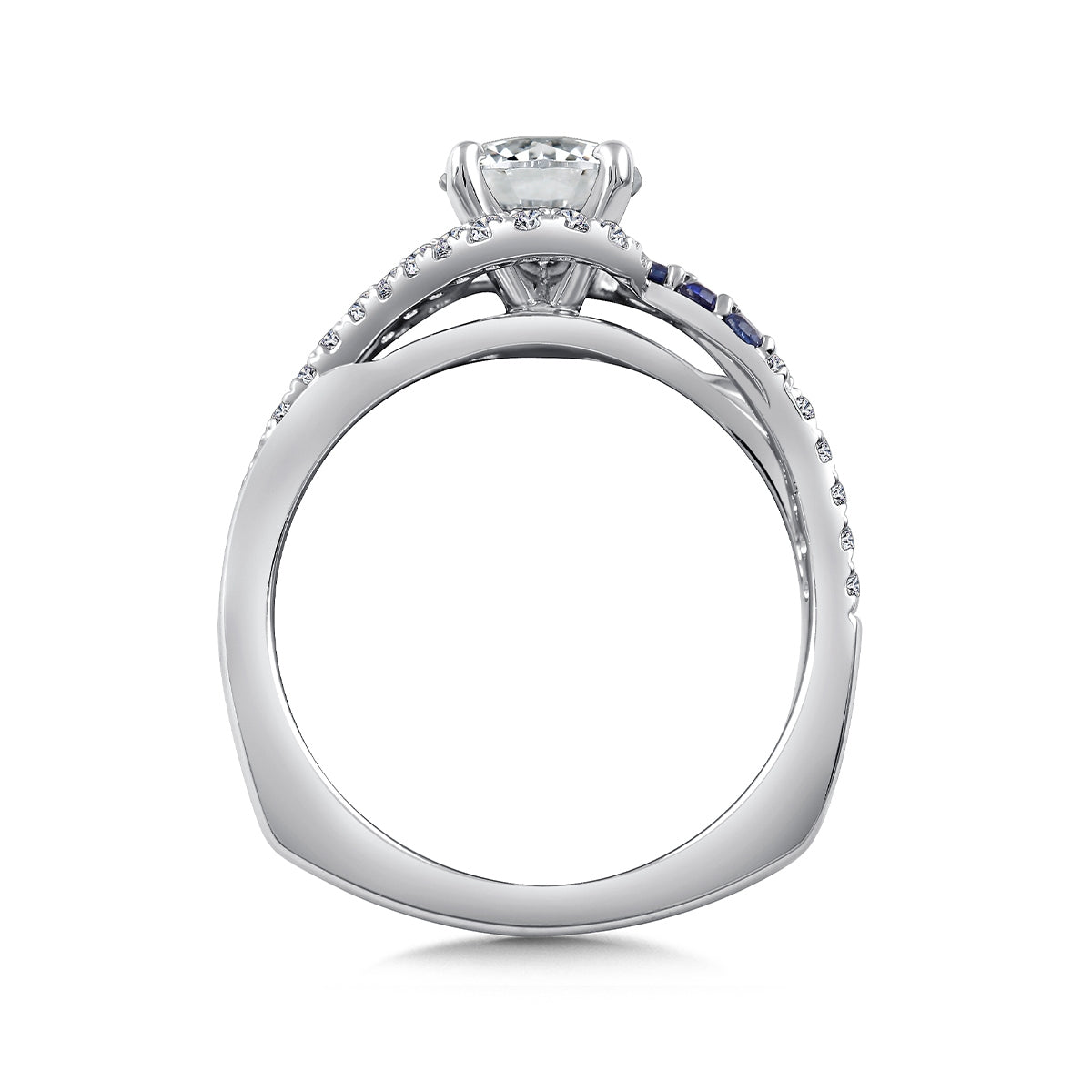 Valina 1/4 ct. tw. Diamond & Sapphire Bypass Round Semi-Mount Engagement Ring with European Shank in 14K White front view