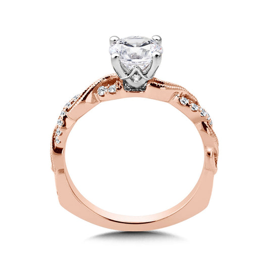 Valina 1/8 ct. tw. Diamond Milgrain Twist Round Semi-Mount Engagement Ring with European Shank in 14K Pink Gold front view (2)