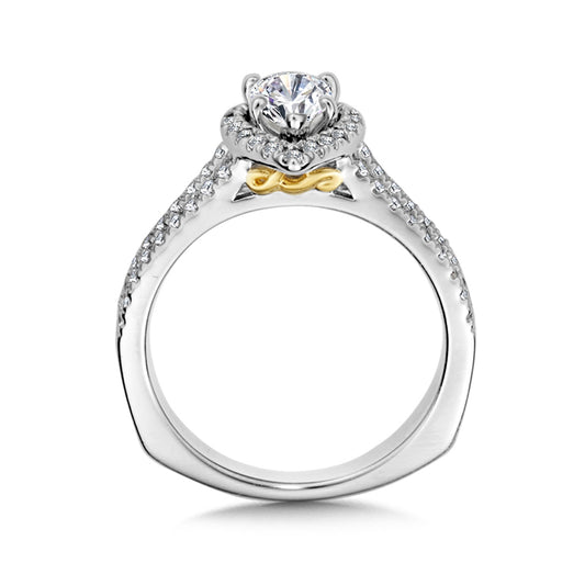 Valina 1/10 ct. tw. Diamond Halo Split Shank Pear Semi-Mount Engagement Ring with European Shank in 14K White front view