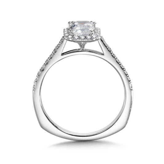 Valina 1/4 ct. tw. Diamond Halo Emerald Cut Semi-Mount Engagement Ring with European Shank in 14K White Gold front view