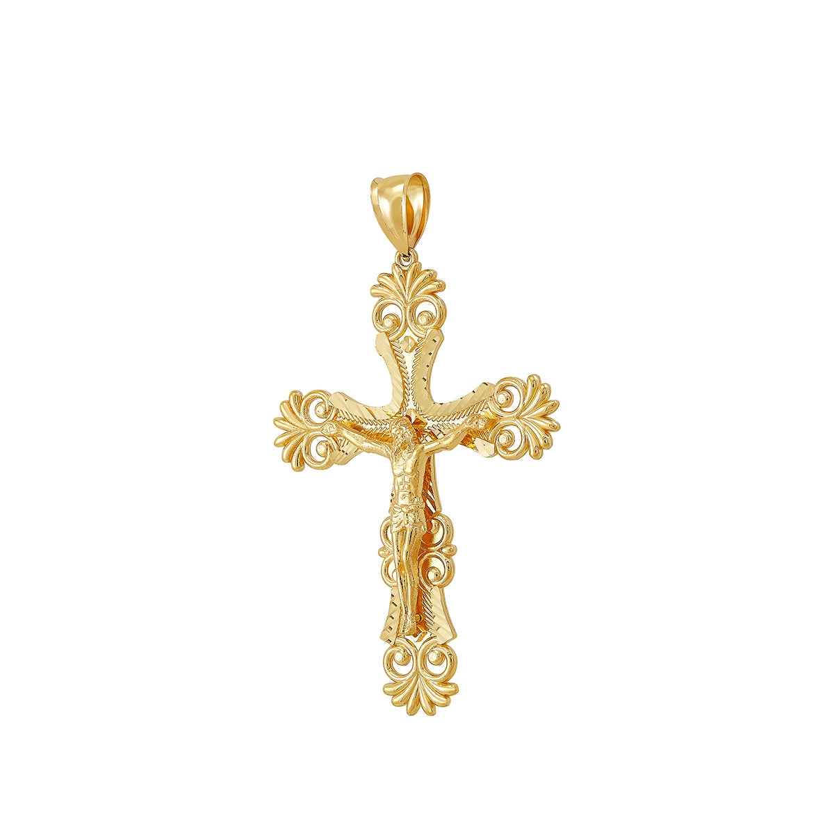 Ornate Crucifix Cross Pendant in 10K Yellow Gold front view