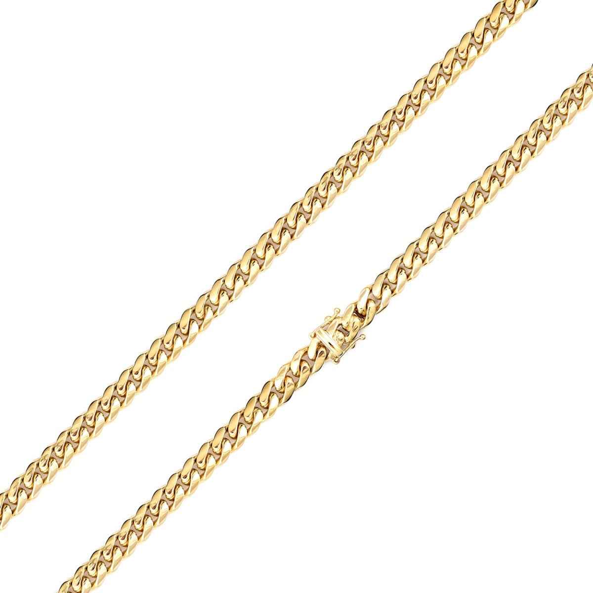5mm 24-inch Solid Miami Cuban Chain Necklace in 10K Yellow Gold front view
