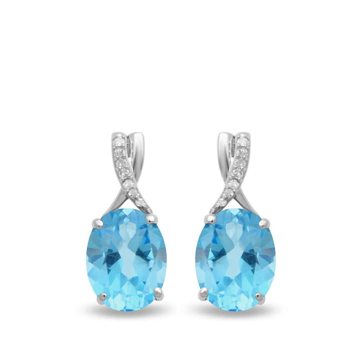 Oval Swiss Blue Topaz & Diamond Accent Earrings in 10K White Gold front view