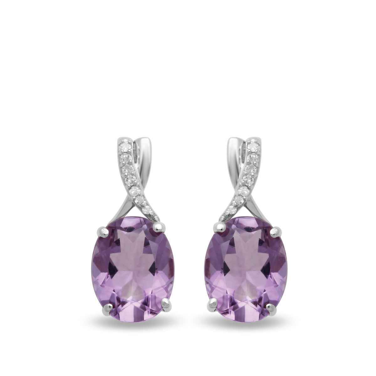 Oval Amethyst & Diamond Accent Earrings in 10K White Gold front view